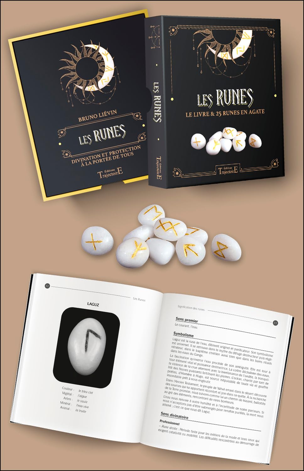 Les Runes - Le livre & 25 runes en agate - Coffret