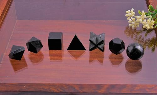 Miniatura 9 de Crocon Juego de 7 piezas de geometría de cristal sólido platónico de turmalina negra, sólidos platónicos, piedras geométricas sagradas para