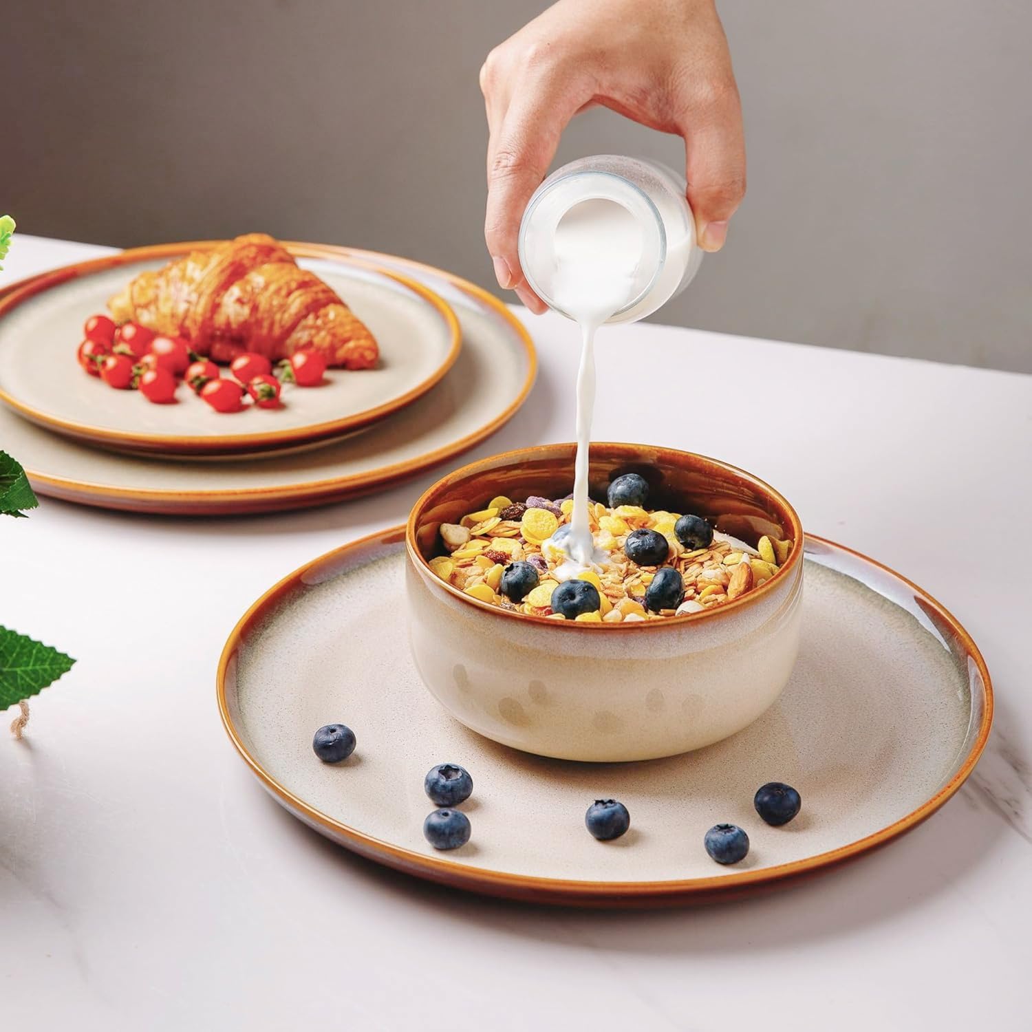 MONITO Set Stoviglie In Ceramica 12 Pezzi Per 4 Persone – Piatti E Ciotole In Gres, Doppio Smalto Reattivo, Vintage, Lavastoviglie E Microonde - 2