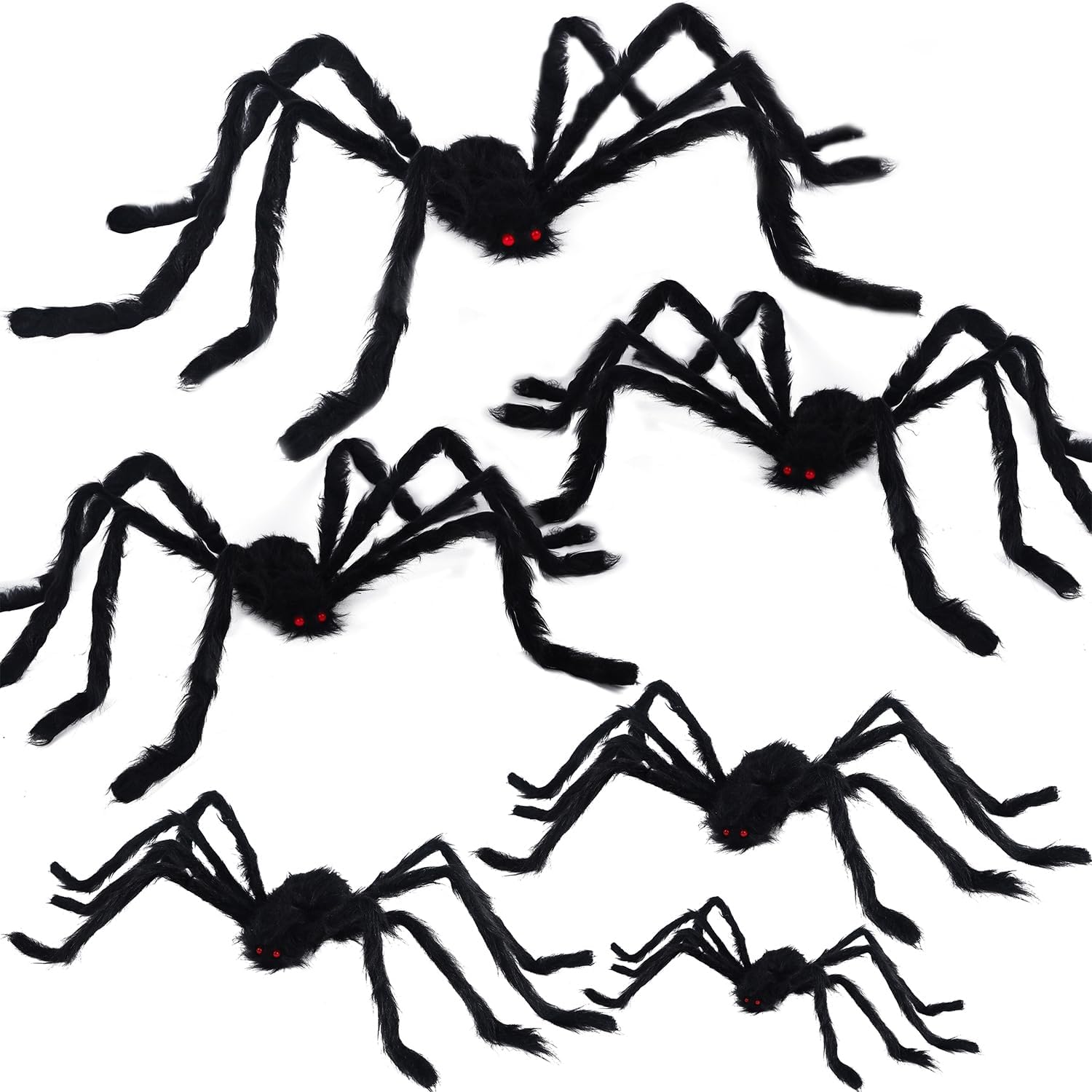 yosager Outdoor Halloween Decorations 6Pcs Realistic Giant Spiders, Huge Hairy Scary Halloween Spider Prop, Black Spooky Spider for House Window Yard Garden Patio Decor (12" 24" 24" 36" 36" 60") 6 Pack