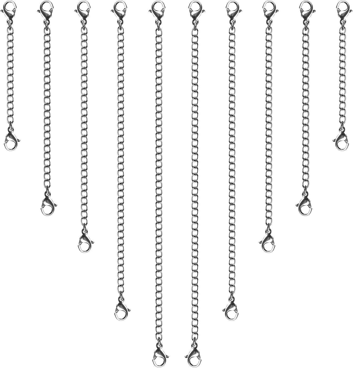 Necklace Extenders, 10Pcs Stainless Steel Silver Necklace Bracelet Anklet Extension Chains with Lobster Clasps and Closures for Jewelry Making