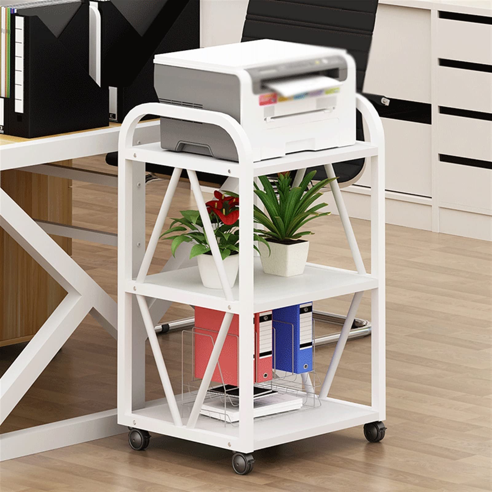Soporte para impresora Soporte para bastidor de impresión Inicio Polea de piso a techo Estante para impresora Oficina Bastidor de almacenamiento de archivos móvil de 3 capas Bastidores para impresor