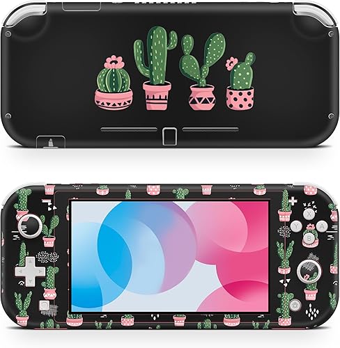 ZOOMHITSKINS Switch Lite Accessories, Compatible for Switch Lite Skin, Cactus Black Green Pink Cute Cartoon Desert, 3M Vinyl, Durable & Fit, Easy to