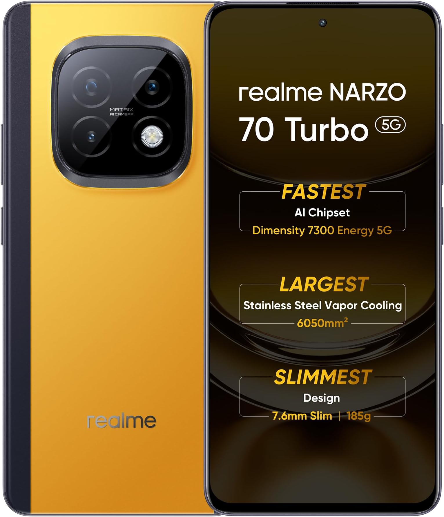 realme NARZO 70 Turbo 5G (Turbo Yellow,6GB RAM,128GB Storage) | Segment's Fastest Dimensity 7300 Energy 5G Chipset | Motorsports Inspired Design