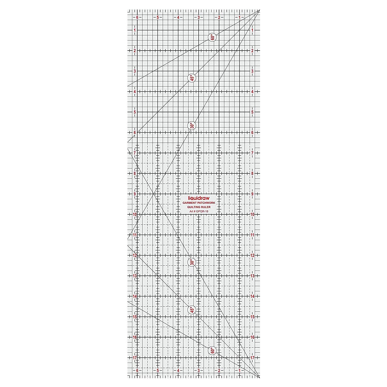 Liquidraw Clear Liquidraw® Patchwork Quilting Ruler, Acrylic Imperial Template Transparent (6 X 24" / 6 X 18" / 6 X 12") (6 X 18")