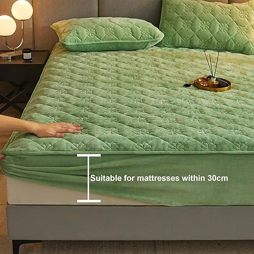 Miniatura 1 de QQXX Sábana bajera de franela de terciopelo sábana de forro polar acolchada ultra suave funda protectora de colchón de felpa de color sólido de lujo