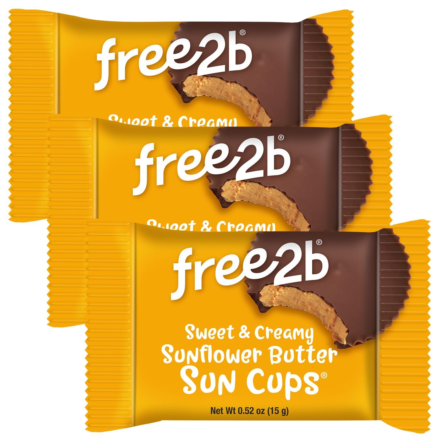 Free2b Sunflower Butter Sun Cups, Safe for School and Allergy Friendly, Gluten-Free, Dairy-Free, Nut-Free, and Soy-Free, Sweet and Creamy Cups, 1-Cup Packages (Pack of 22)