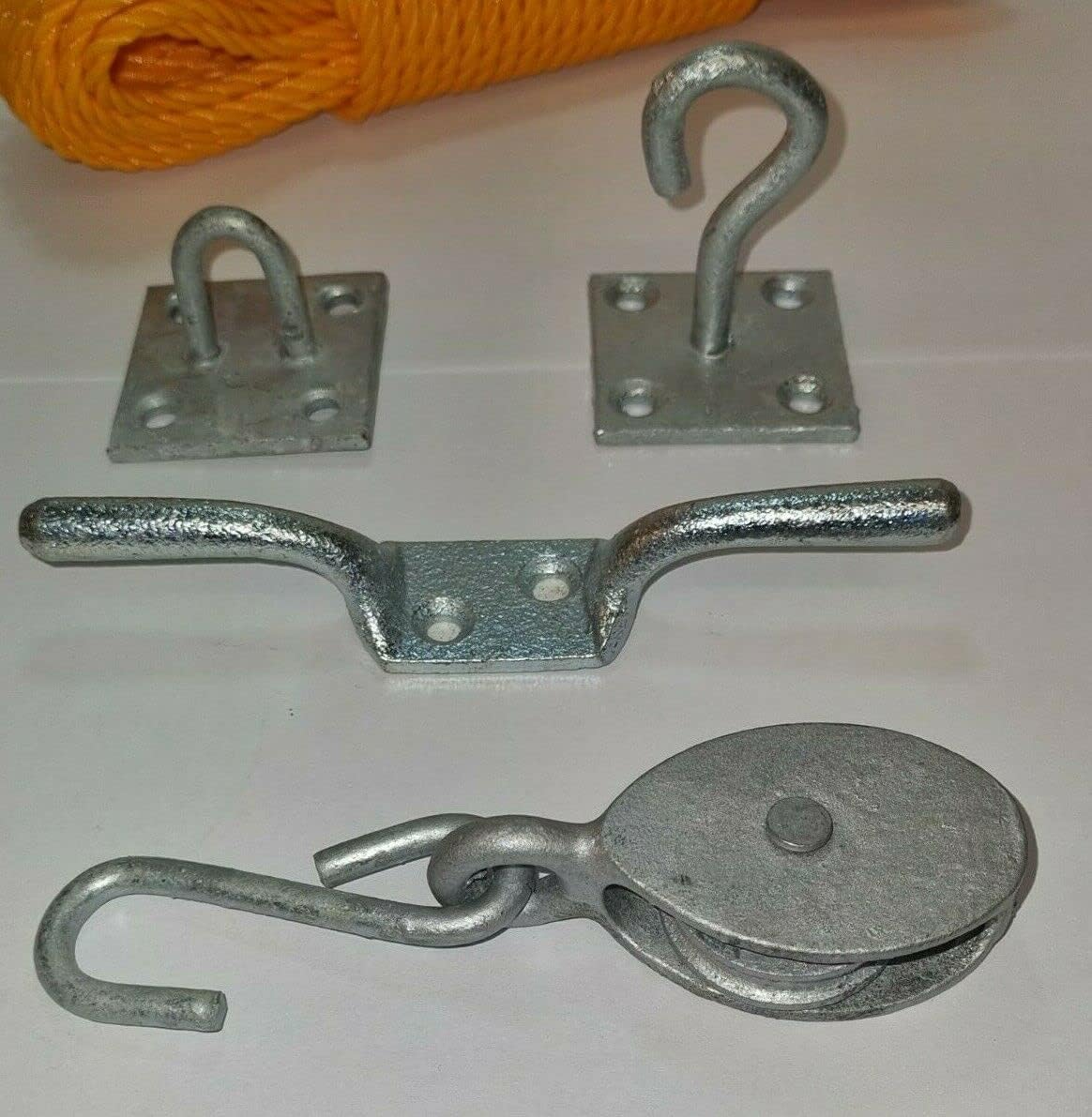 Heavy Duty Galvanised Complete washing line kit with PULLEY CLEAT HOOK