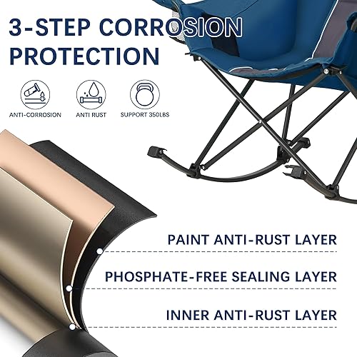 Miniatura 5 de Silla Mecedora de Camping de Gran Tamaño con Reposacabezas y Portavasos - Capacidad de 400 libras, Tela Oxford 600D, Silla Mecedora Portátil de