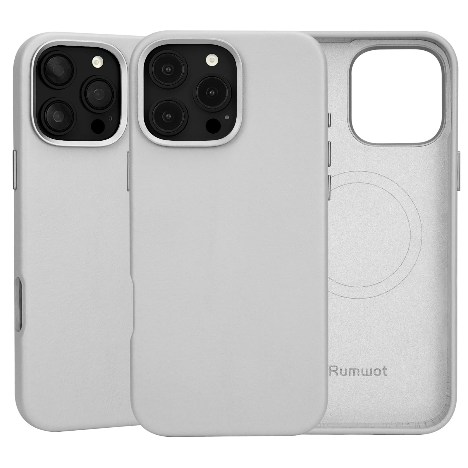 Rumwot Genuine Leather for iPhone 16 Pro Max Case|Full Grain Leather|Compatible with MagSafe and Wireless Charging|Metal Buttons Camera Bezel|Slim