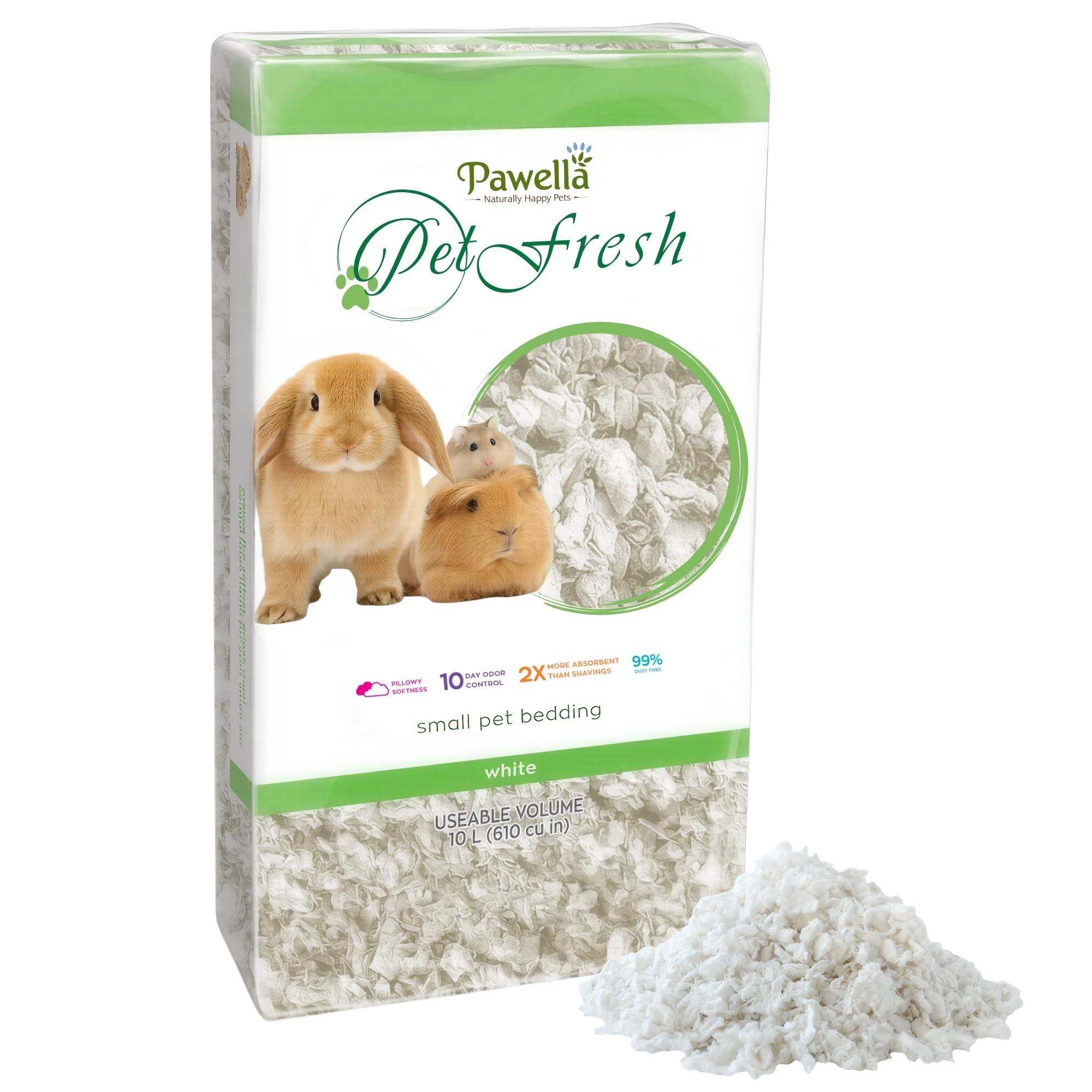 W-Direct Premium Small Animal Bedding – 10L, Super Soft, 10-Day Odour Control, 2X Absorbent, Dust-Free, Eco-Friendly Bedding for Rabbits, Guinea Pigs, Hamsters & Other Small Pets (White - 10L)