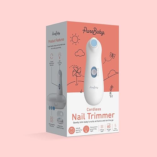 Miniatura 7 de PureBaby - Cortador de uñas eléctrico de 6 piezas, nuevo y mejorado, 4 accesorios, 2 velocidades con rotación bidireccional, luz LED, almacenamiento