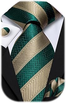 Mens Paisley Striped Tie and Handkerchief Cufflinks Tie Set for Men Wedding Business Formal