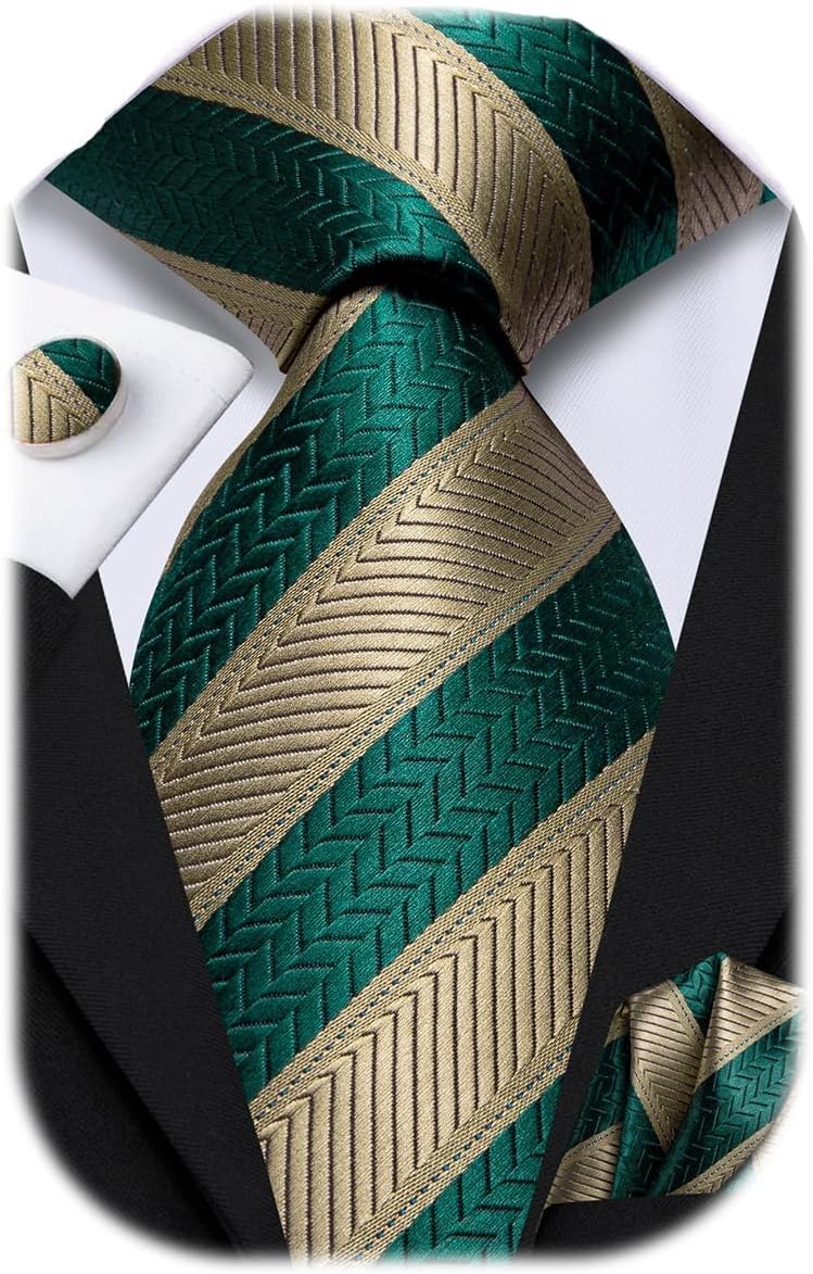 Dubulle Silk Ties Set for Men Formal Paisley Striped Necktie Pocket Square Cufflinks 3PCS Sets Wedding Business Party