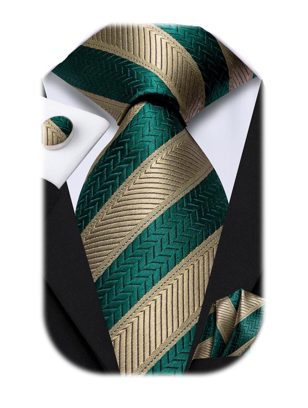 Dubulle Mens Paisley Striped Tie and Handkerchief Cufflinks Tie Set for Men Wedding Business Formal