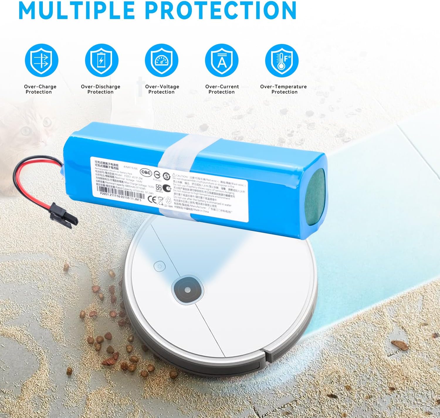 6800mAh Vacuum Battery Replacement for Yeedi Vac 2 pro, Vac 2 Robot Vacuum, Vac Max Robot, Vac Robot Vacuum, Vac Hybrid, Vac Station Vacuum Cleaner S10-LI-144-5200