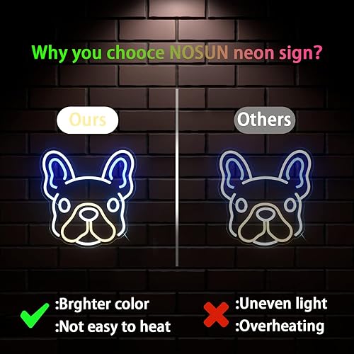 Miniatura 5 de NOSUN Letreros de neón para decoración de pared, letreros LED de animales para decoración de pared de dormitorio, bulldog francés, letreros de luces