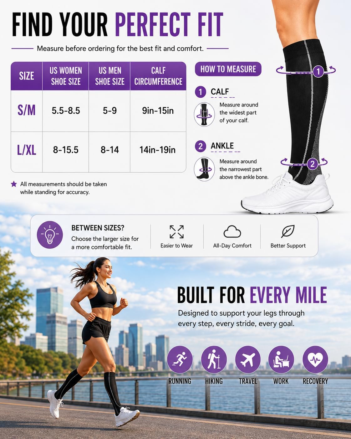 Compression Socks for Women & Men Graduated Support Knee High Socks for Pregnancy, Running, Travel, Nurse, Daily Wear