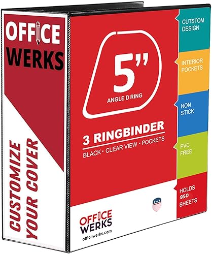 Carpeta de 3 aros, aros inclinados con forma en D, portada con bolsa transparente.