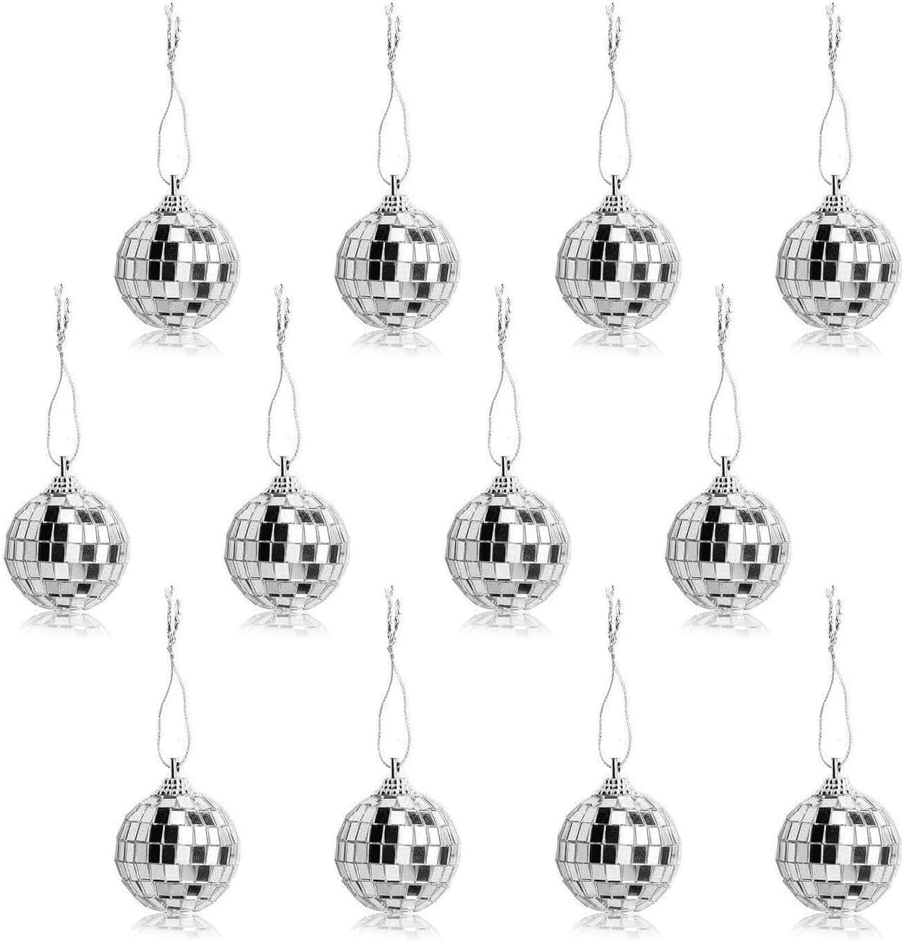 12 Pcs Silver Disco Mirror Ball for Party Decoration, Christmas Tree Wedding Birthday Party Ornaments(4CM)