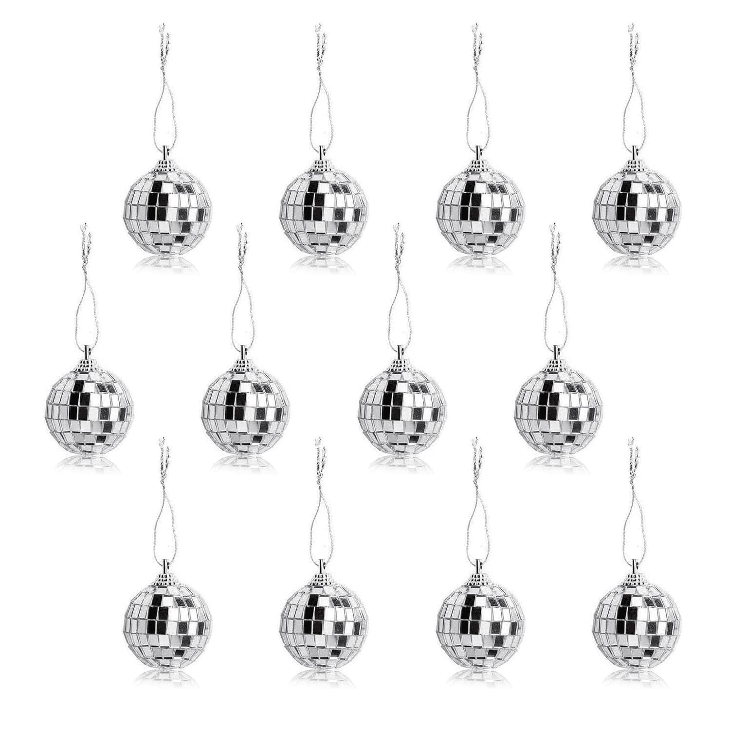 12 Pcs Silver Disco Mirror Ball for Party Decoration, Christmas Tree Wedding Birthday Party Ornaments(4CM)