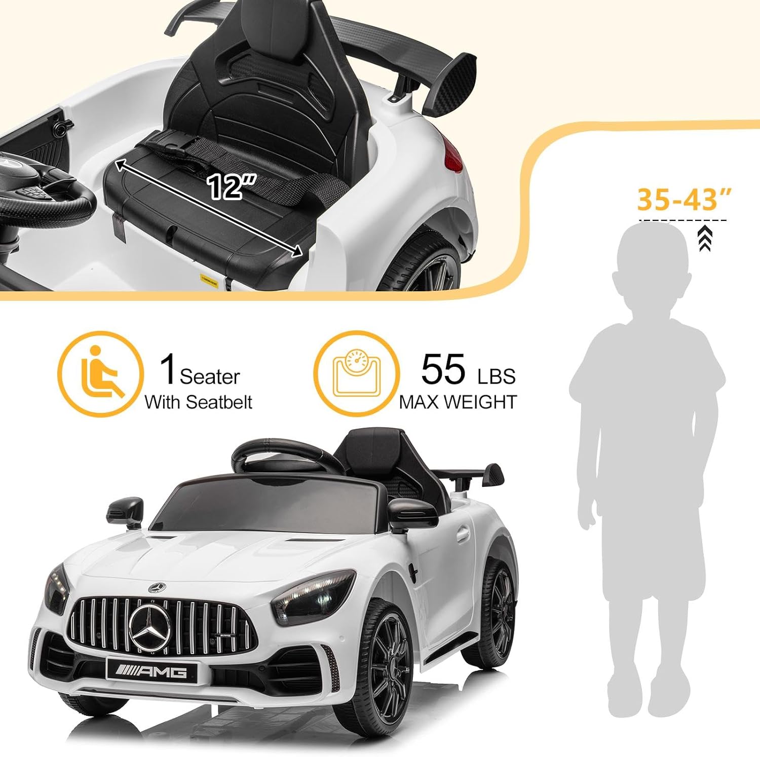 Dual-Wheel Drive 12.00 4.5Ah Roadster with 2.4G Remote Control White