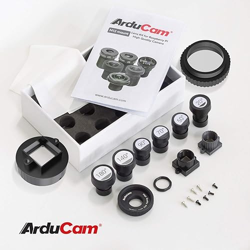 Miniatura 2 de Arducam Kit de lentes M12 para cámara Raspberry Pi HQ (tipo 1/2.3), telefoto de 20 a 180 grados, gran angular, lentes ojo de pez con adaptador M12 a