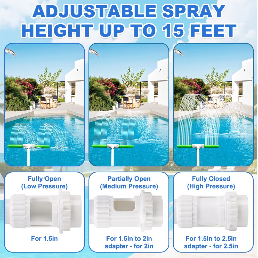 Pozos de agua en cascada, 360 ° de fuente de agua ajustable, doble pulverización ajustable con adaptador, accesorios de piscina, aspersor para spa, temperaturas frías y cálidas