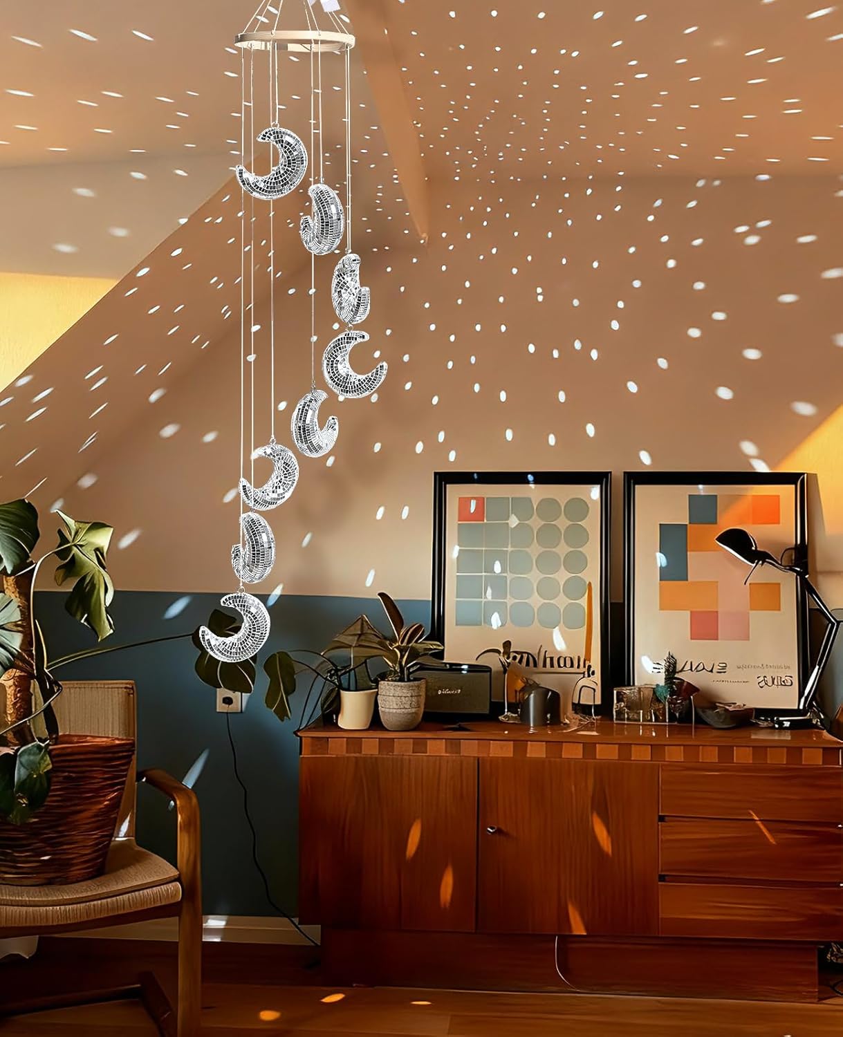 AceList Big Moon Hanging Disco Ball Decor–35.4 Inch Hanging Crescent Moon Mirrors, Perfect for Indoor & Outdoor Decoration, Holiday & Party Decor, Unique Gift Idea