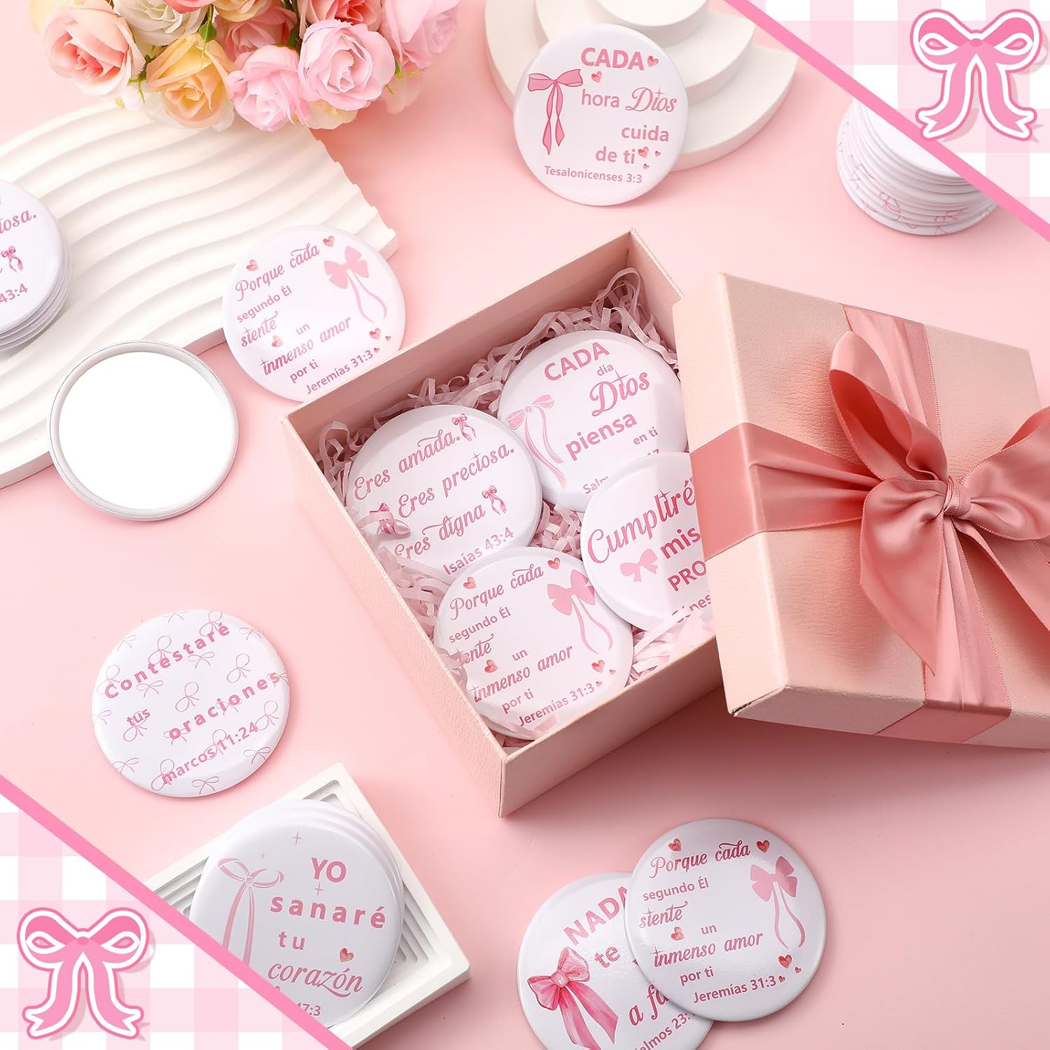 Namalu 48 Pcs Pink Bow Compact Mirrors Bulk Christian Gifts for Women image 4