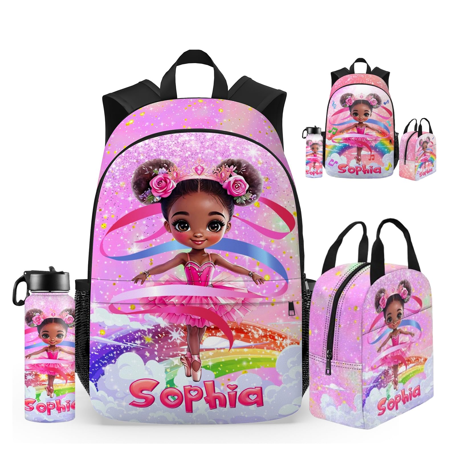 Jaydouble Back to School Personalized Backpack for Girls Backpack Lunch Box Set Customize Casual Unisex SchoolBag with Name (Design 35)