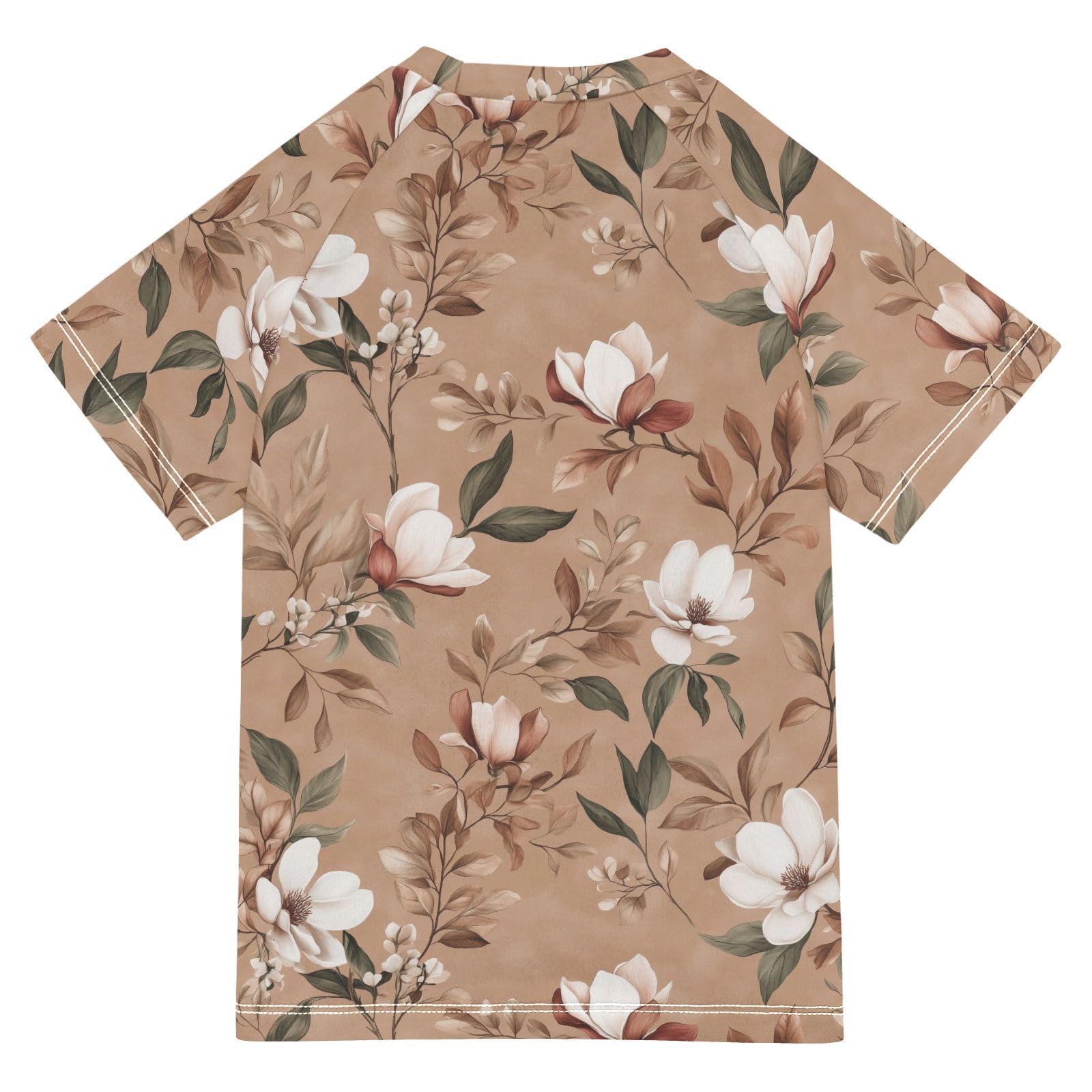ALAZA Kids Rash Guard Boys Toddler Swim Shirts Short Sleeve Flowers Earthy UPF 50+ 3T