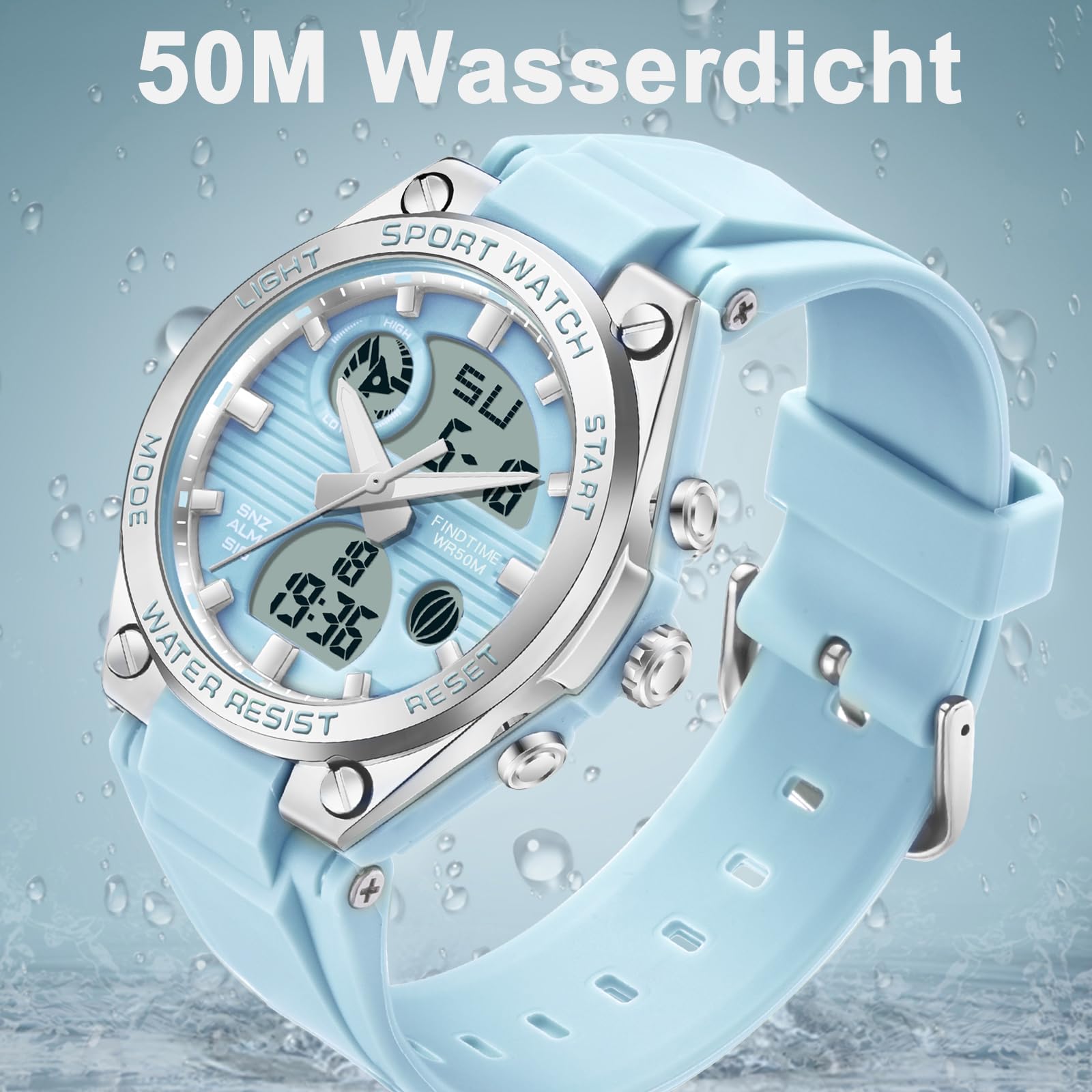 Reloj de pulsera digital para mujer con correa de silicona, resistente al agua, 50 m, reloj digital para niñas, niños, analógico, digital, deportivo, con alarma, fecha, LED, reloj infantil electrónico