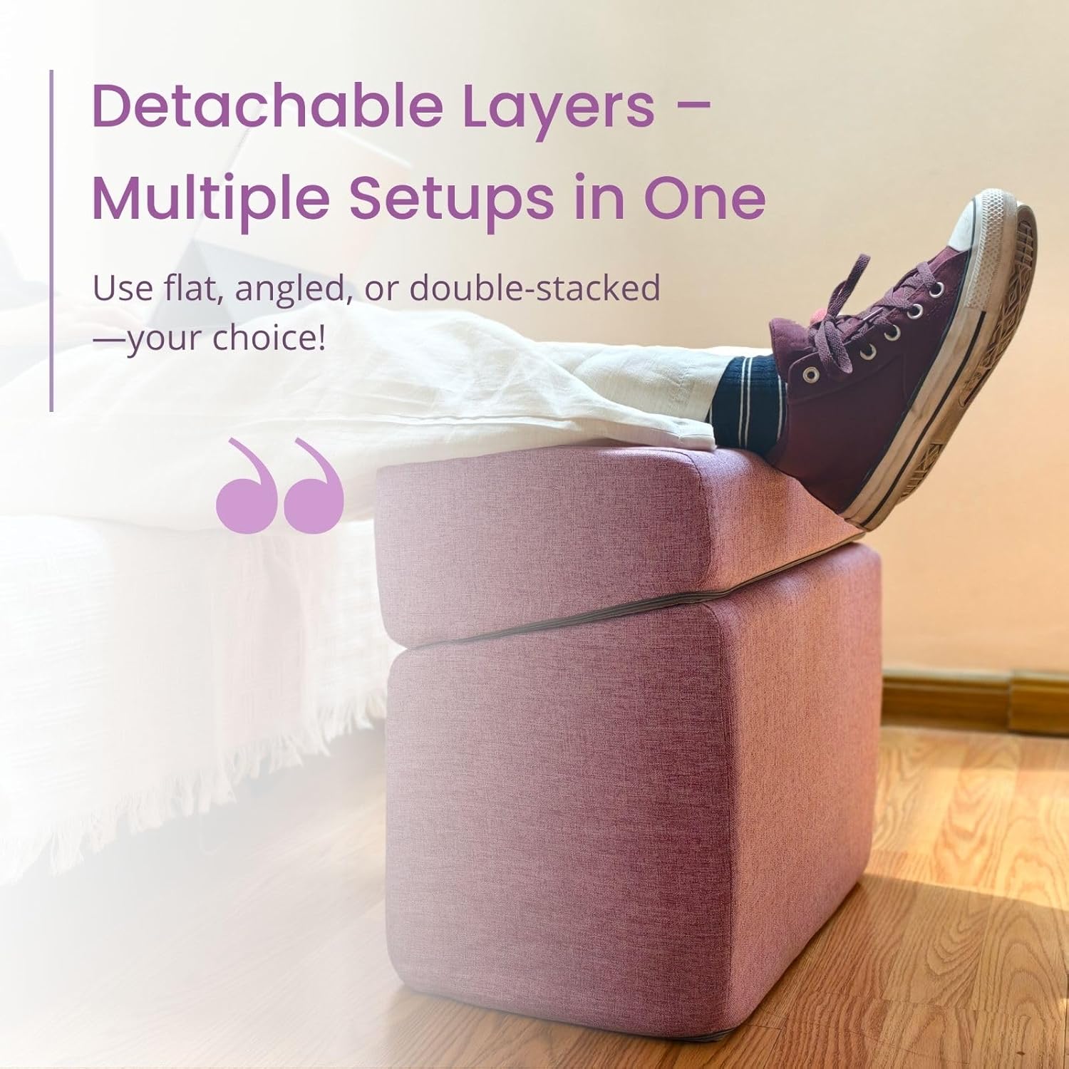 Purple Adjustable Foot Rest for Under Desk at Work – Ergonomic Linen Memory Foam Footrest Pillow with Breathable Washable Cover, DIY Height Adjustment for Office Chair, Gaming, Home & Travel Use