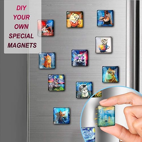 Miniatura 6 de Juego de 80 imanes cuadrados para nevera, cabujones cuadrados de vidrio transparente e imanes redondos para nevera con respaldo adhesivo para