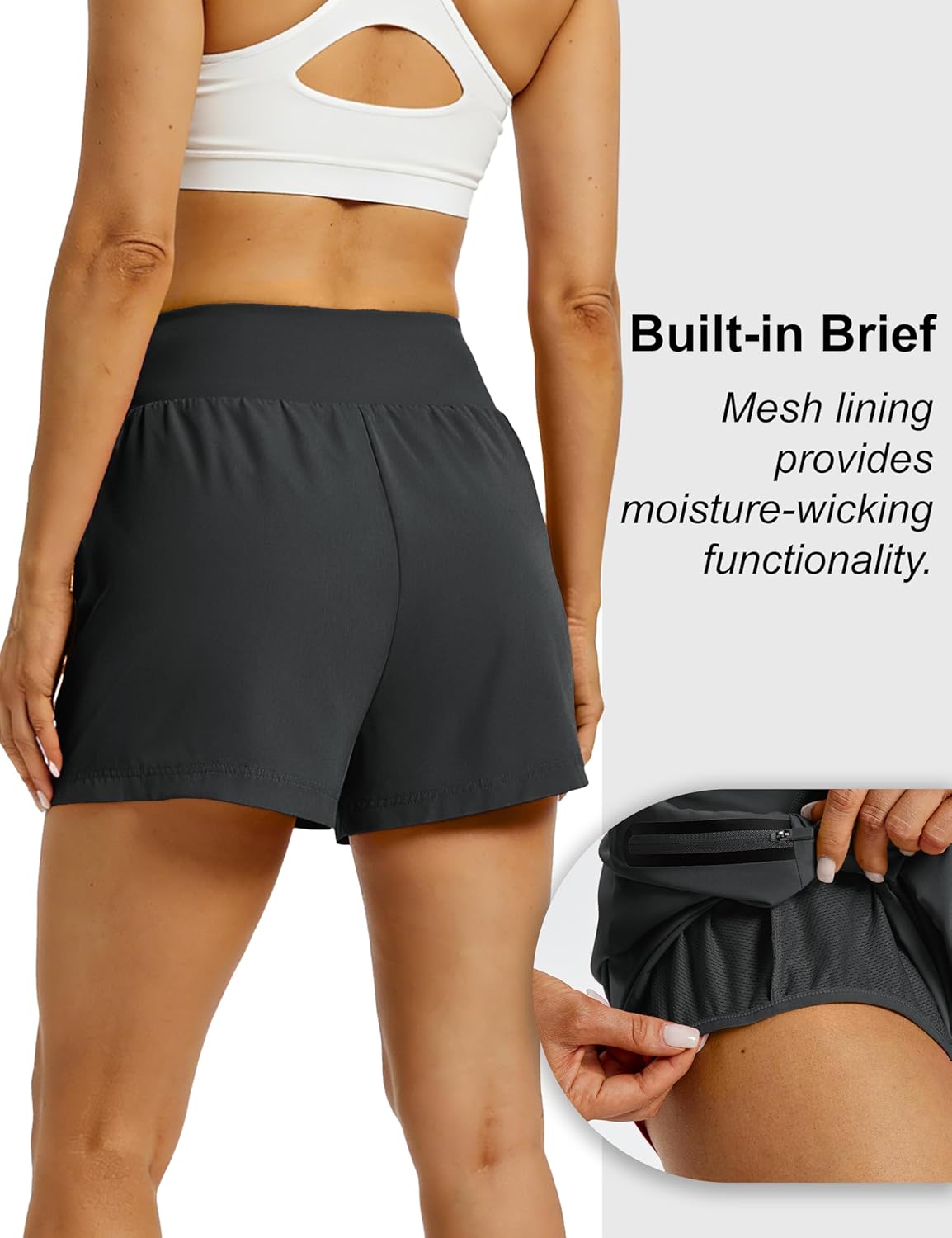 MAGCOMSEN Women's 3" Athletic Running Shorts with Mesh Liner High Waisted Quick Dry Workout Gym Shorts Zip Pocket - Image 4