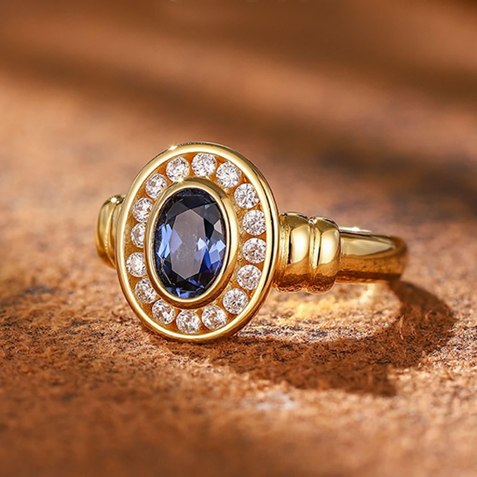 Anillos Promesa Oro Amarillo Mujer 9K / 14K / 18K, Oval con Zafiro de 1,2 ct y Moissanita, Anillo Oro Azul Boda Mujer