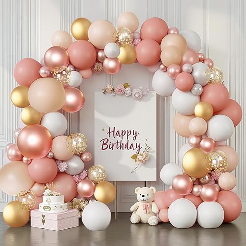 Miniatura 5 de Kit de arco de guirnalda de globos rosa polvoriento, globos de confeti de oro rosa melocotón bohemio para niñas y mujeres, despedida de soltera,