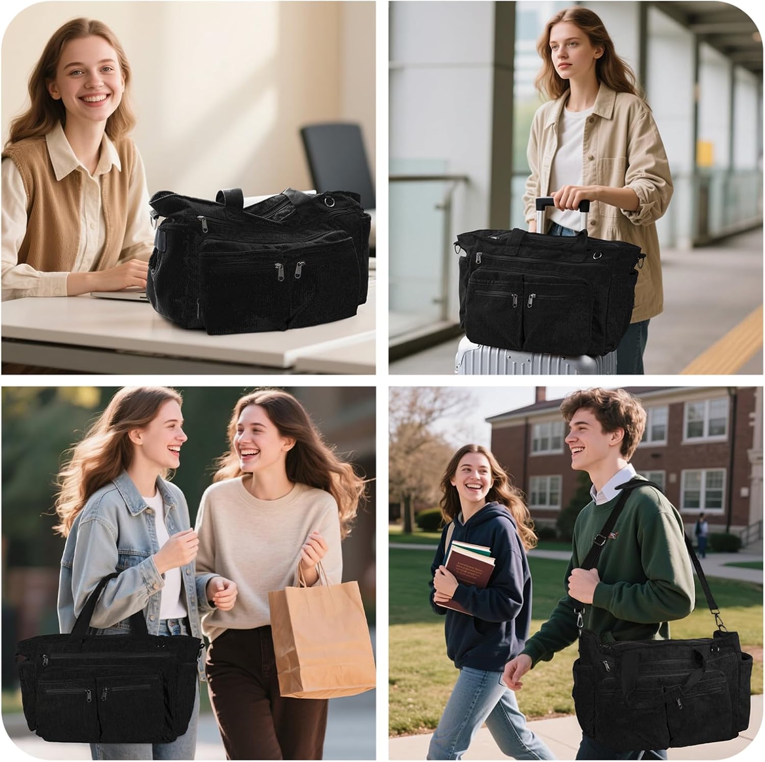 Messenger Bag for College with Laptop Compartments and Zipper Pockets Crossbody Corduroy Teacher Tote Bag for Men and Women - Image 6