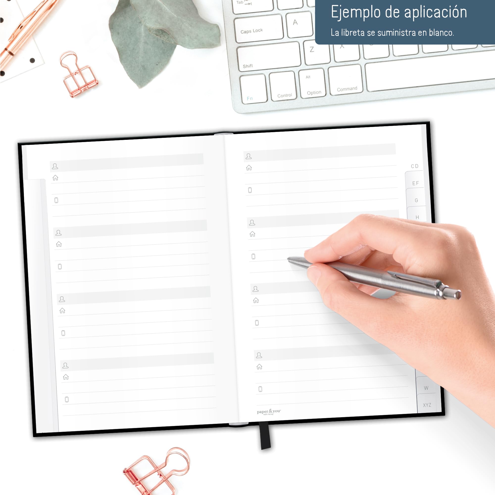 paper&you® libreta de direcciones A6+ con índice A-Z y papel premium de 120 g/m² "Edición negra" para contactos, cumpleaños y contraseñas - sostenible & respetuosa con el clima