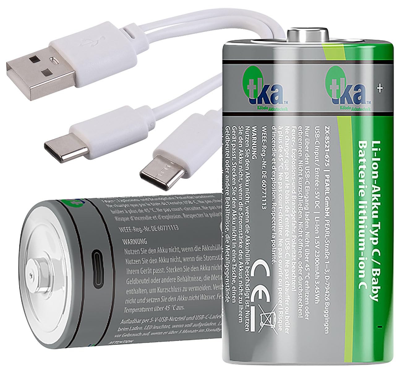 tka Köbele Akkutechnik LR14-Akku: 8er-Set Li-Ion-Akkus Typ C mit USB-C, 2.300 mAh, 3.450 mWh, 1,5 V (Li-Ion-Baby, Baby, Spielzeug)