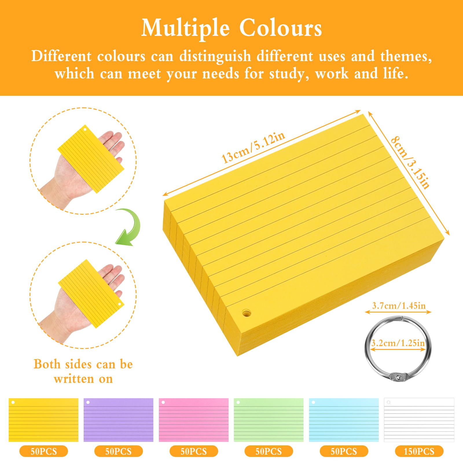 Coloured Card , 1 Pack 50 Sheets Mini Blank Study Cards Revision Cards Index Cards With Binder Ring For School Learning Memory Study Note (Blue Flash Cards