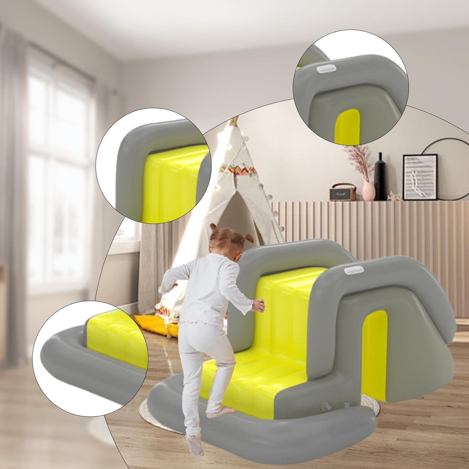 Tobogán Acuático Inflable para Piscina, Escalones Ensanchados, Centro de Juegos Inflable para Exteriores, Ideal para Parques, Jardines Y Fiestas de Ve, Amarillo