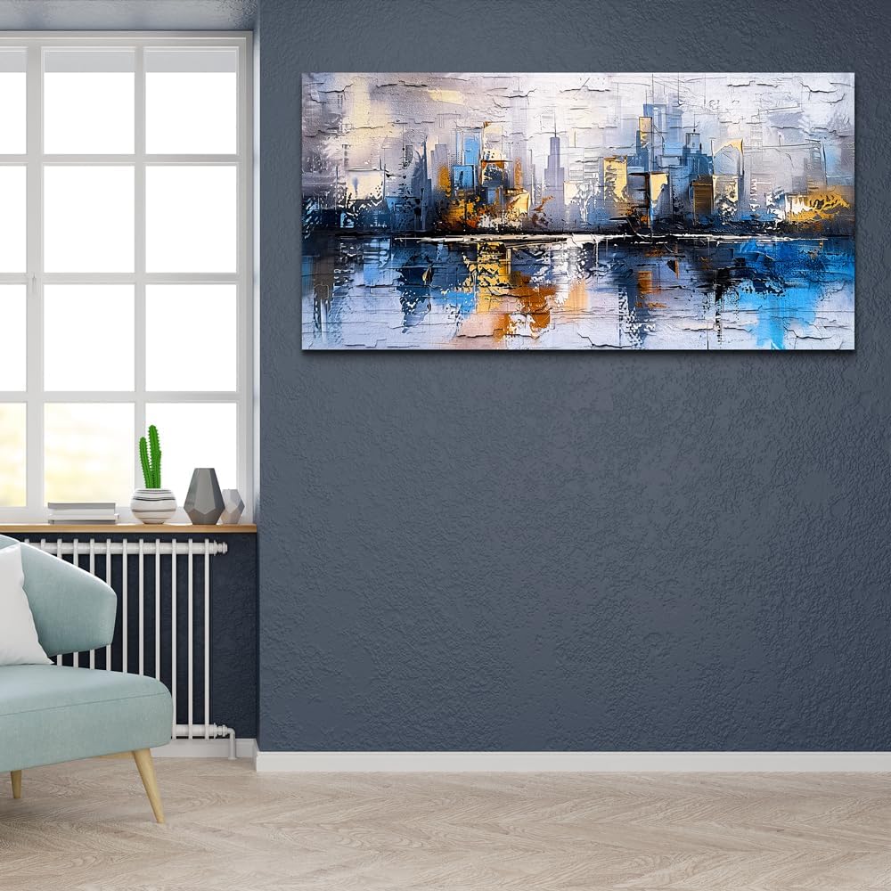 KELIYUAN Yellow And Blue Graffiti Wall Art Home Decoration Painting Large Abstract Urban Modern Oil Painting Printed Living Room Decoration And Bedroom Office Wall Decor Aesthetics 30 X 60 Inches