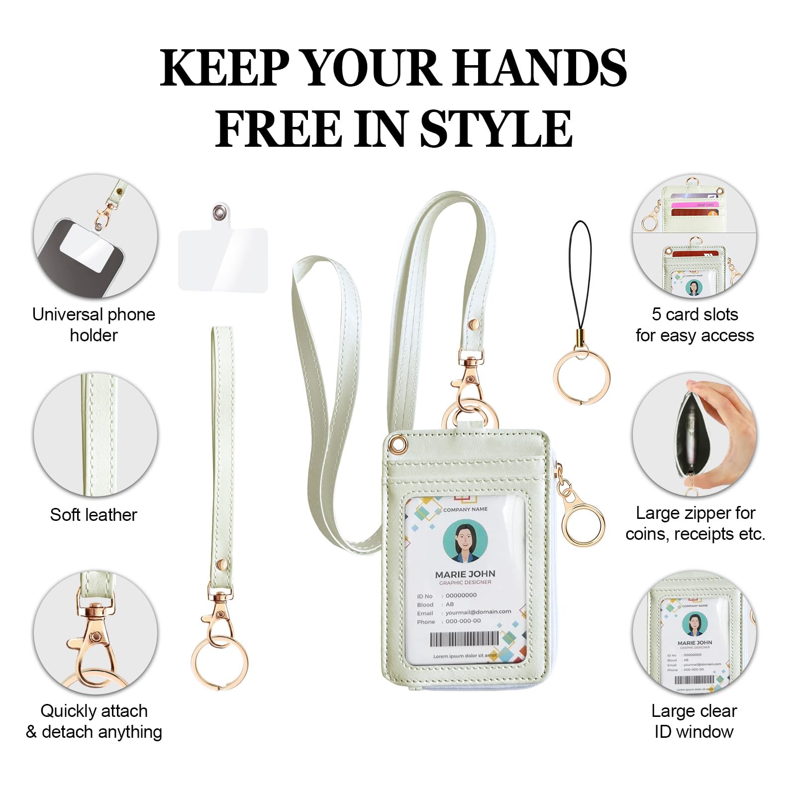 bolimoss 2-in-1 ID Badge Holder & Lanyard Wallet, Leather ID Badge Card Holder Wallet with 5 Card Slots - Image 3