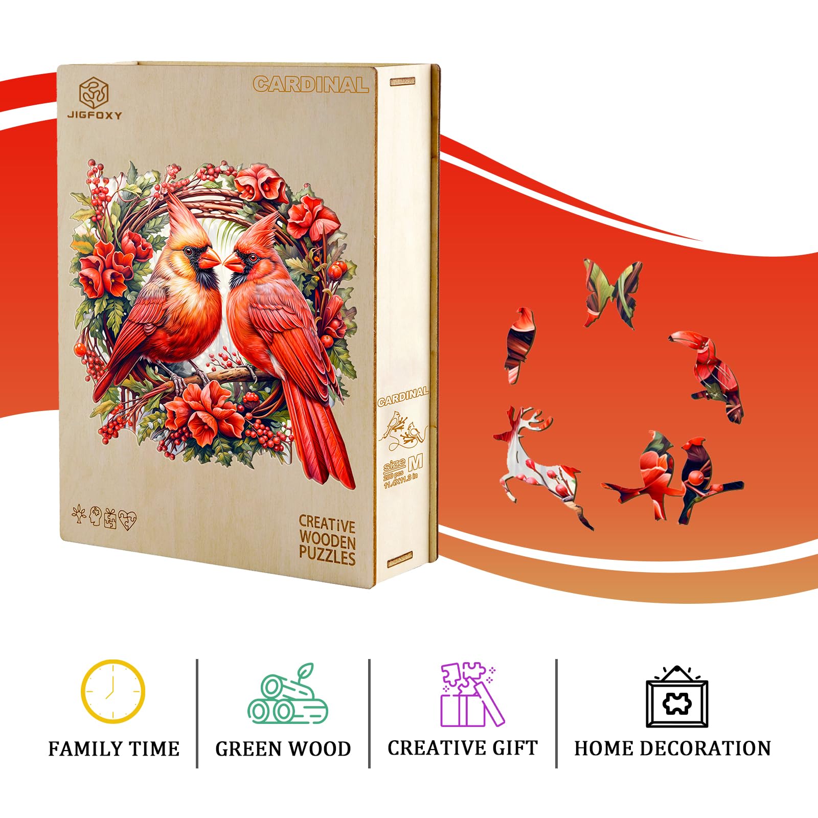 Puzzle in legno per adulti, puzzle cardinali in legno per adulti, puzzle in legno per adulti, puzzle unici a forma di animale, regali di compleanno per familiari e amici (XL, 43,9 x 43,7 cm, 560