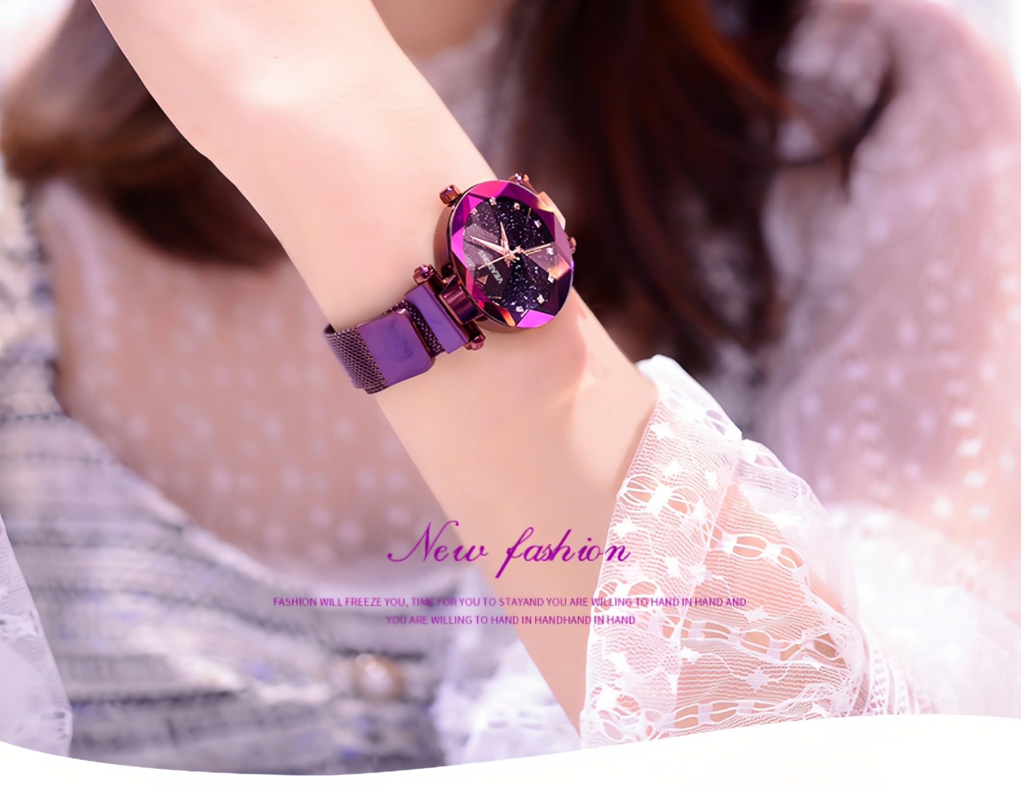 GOSASA Orologio da polso al quarzo casual da donna, stile semplice, impermeabile, cinturino in acciaio, Viola, Affari