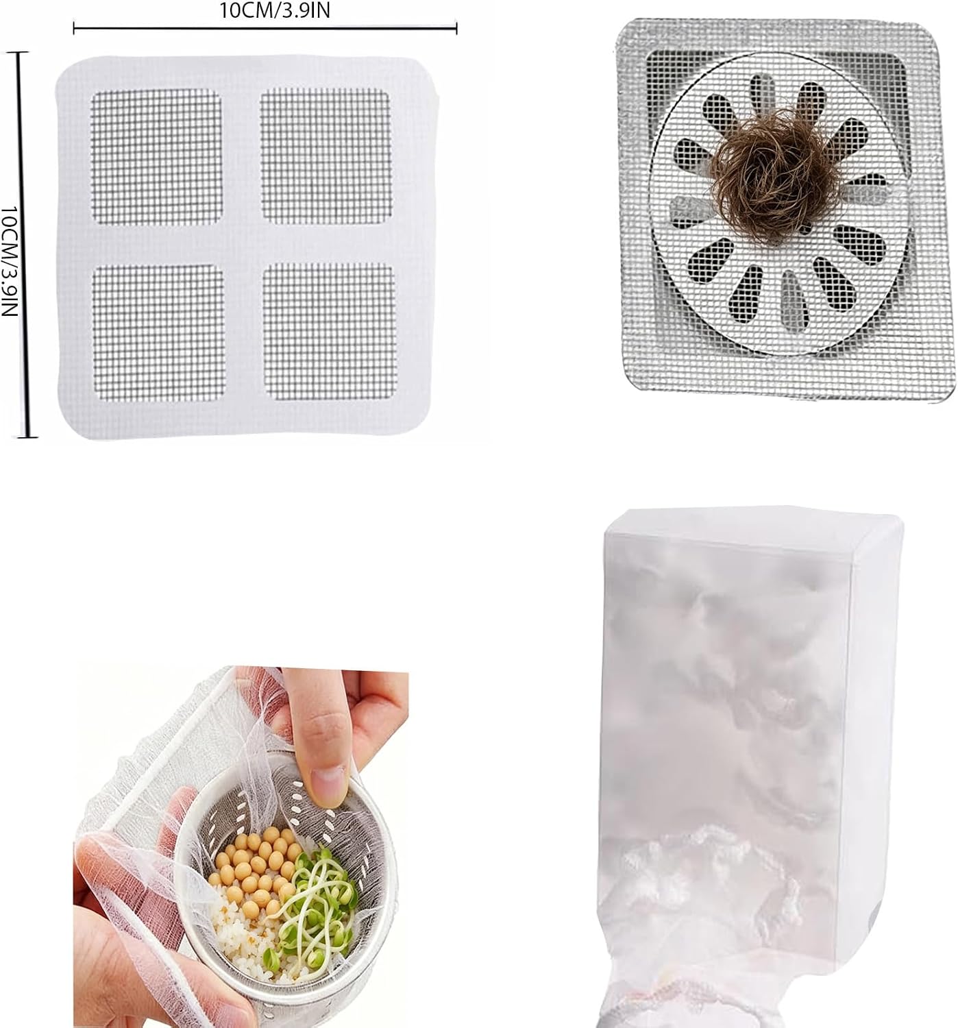 50 PCS Disposable Drain Covers 4"x4" Mesh Drain Cover Stickers Hair Shower Drain Catcher for Bathroom Sink Bathtub for Human & Pet Hair and 100 Piece Disposable Sink Strainer Bags 150-Piece Set