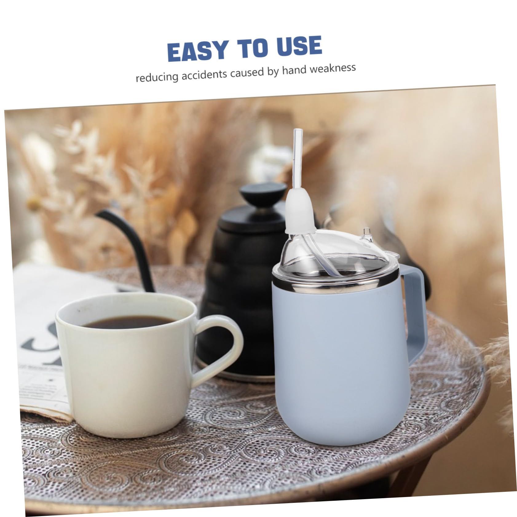 ORFOFE Auslaufsicherer Pflege-trinkbecher Edelstahl mit Strohhalm Ergonomischer Griff Anti-erstickung für Senioren Betreutes Trinken Wasser Milch Suppe