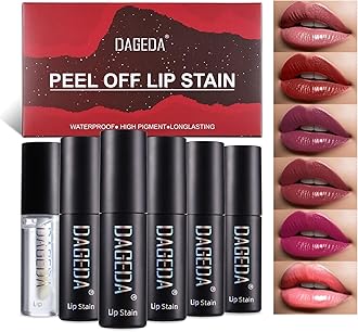 DAGEDA 5 Colors Peel Off Lip Stain Set,Tattoo Lip Stain Tint with Moisturizing Lip Oil, Highly Pigmented,Waterproof Long-lasting Peel Off Lip Liner Stain,Matte Finish Lip Makeup